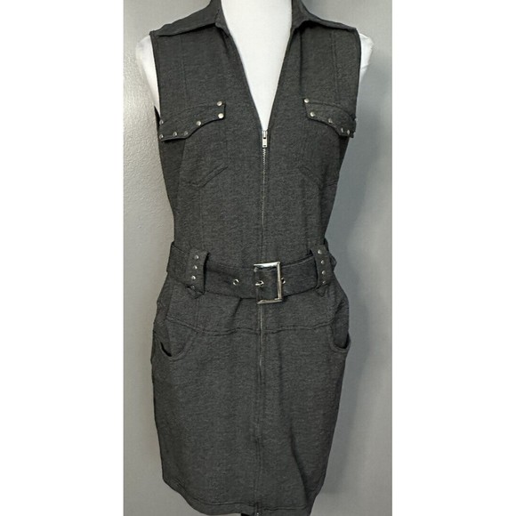 2b bebe Womens Dark Gray Sleeveless Belted Dress Size M Knee Length Pencil EUC - Picture 1 of 8